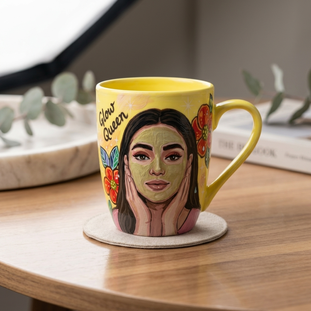 Photo Personalized Glow Queen Theme Hand-Painted Pop Art Illustrated Caricature Mug | 300 ML