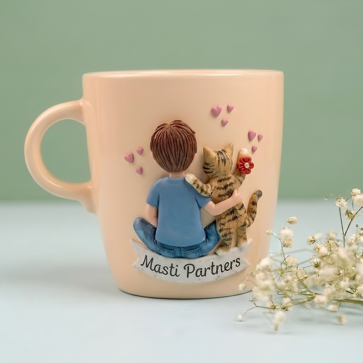 Pet Brother (Cat) | Personalized Hand-Painted Polymer Clay Artist Ceramic Mug