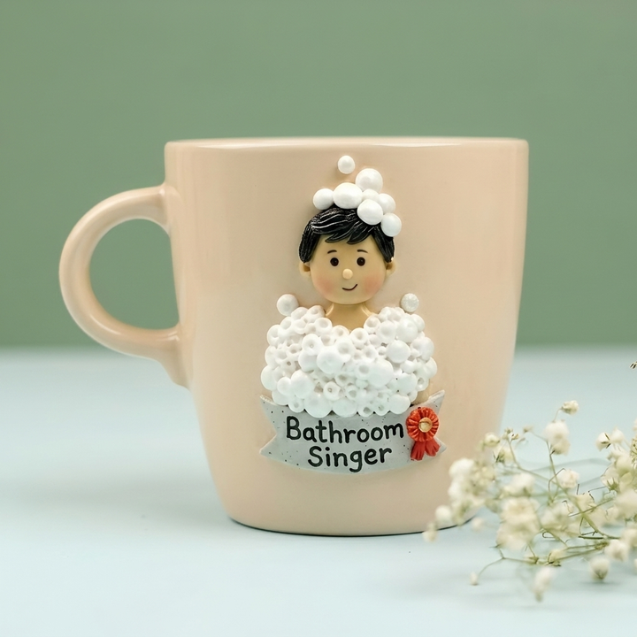 Bathroom Singer | Personalized Hand-Painted Polymer Clay Artist Ceramic Mug