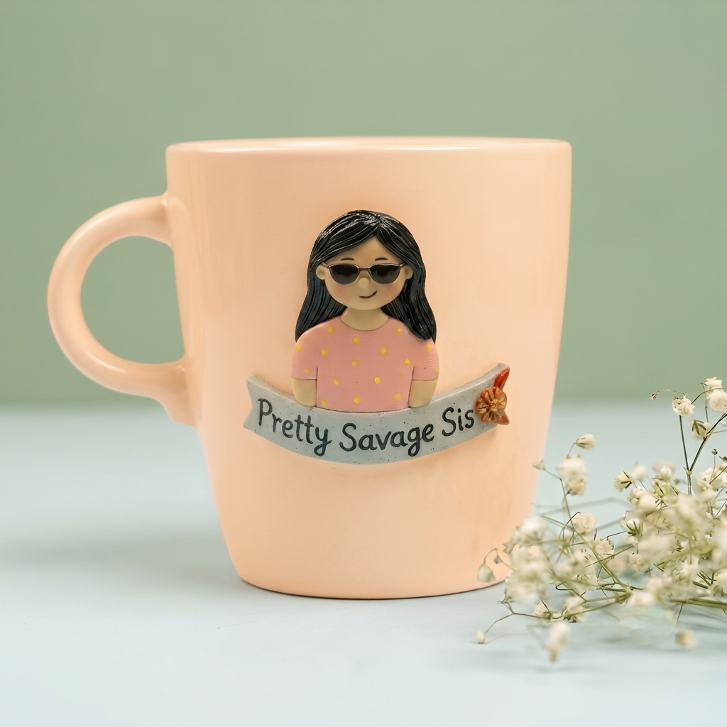 Pretty Savage Sis | Personalized Hand-Painted Polymer Clay Artist Ceramic Mug