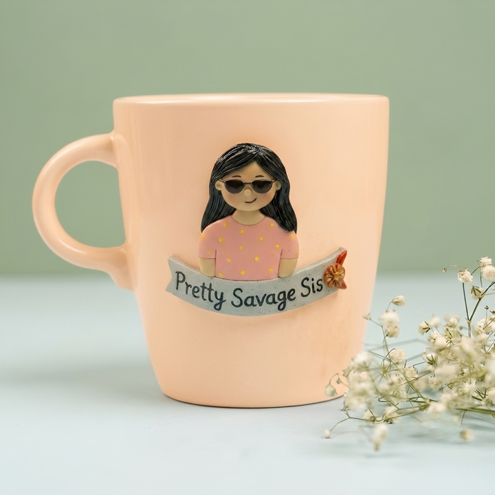 Pretty Savage Sis | Personalized Hand-Painted Polymer Clay Artist Ceramic Mug