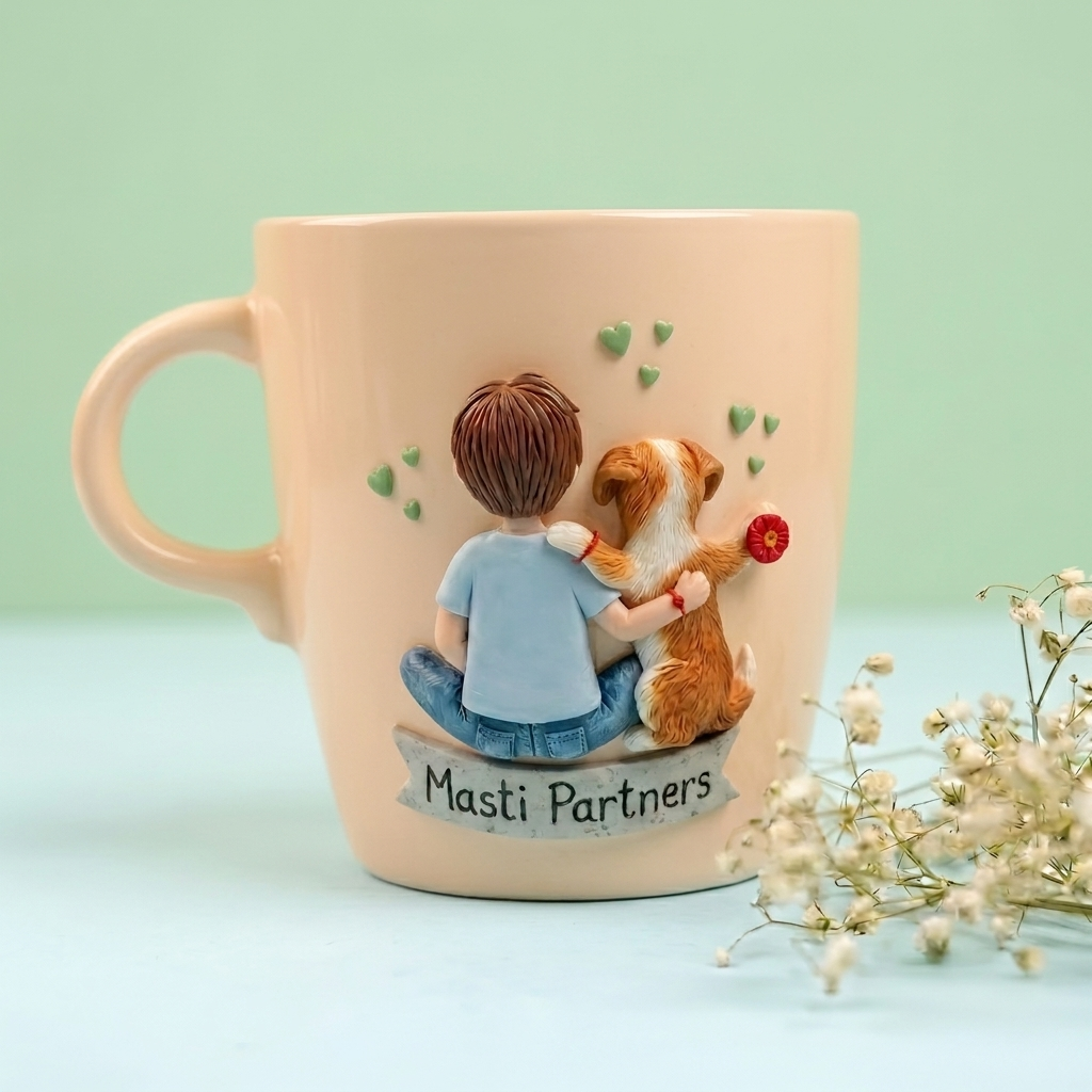 Pet Brother (Dog) | Personalized Hand-Painted Polymer Clay Artist Ceramic Mug