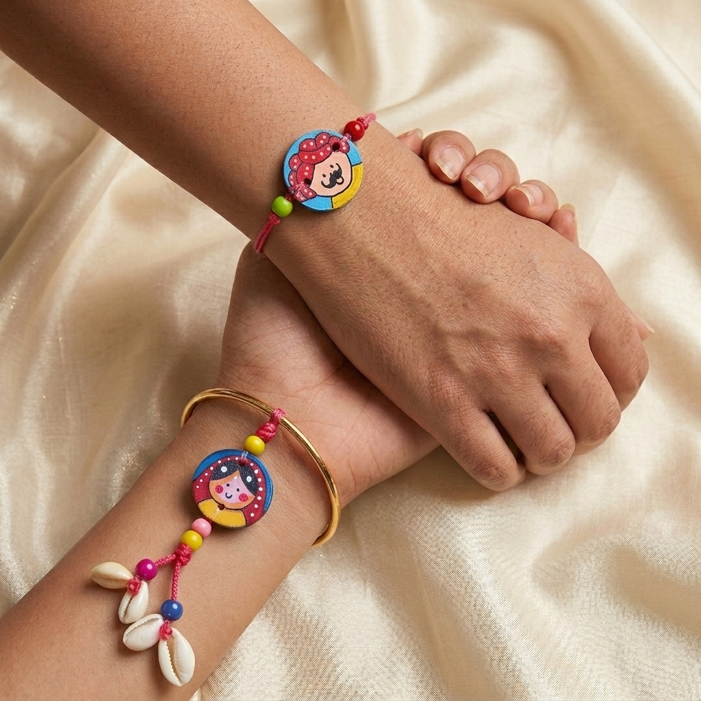 Hand-Painted Raja Rani Terracotta Bhaiya Bhabhi Rakhi | Set Of 2