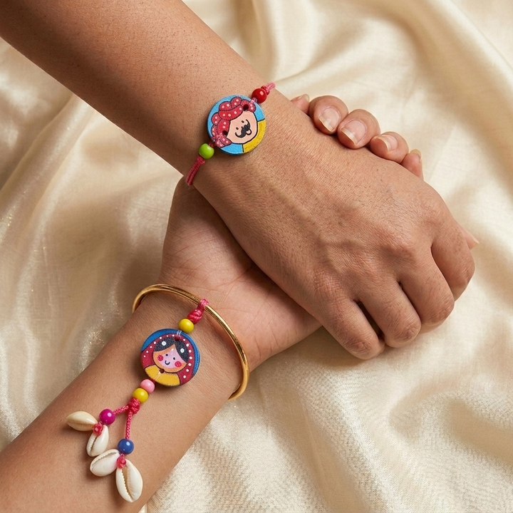 Hand-Painted Raja Rani Terracotta Bhaiya Bhabhi Rakhi | Set Of 2