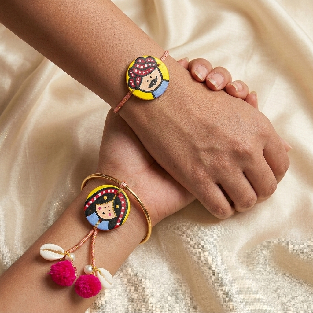 Handcrafted Raja-Rani Terracotta Rakhi With Roli Chawal