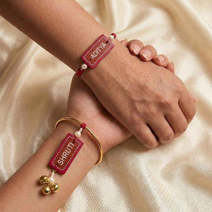 Personalized Terracotta Ghungroo Couple Rakhi With Roli Chawal For Bhaiya Bhabhi | Set Of 2