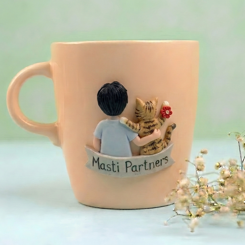 Pet Brother (Cat) | Personalized Hand-Painted Polymer Clay Artist Ceramic Mug