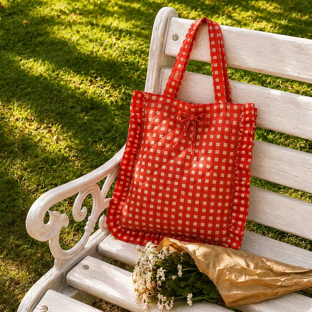 "Belle" Flat Tote Bag With Bow Detail & Magnetic Closure For Women | Checks