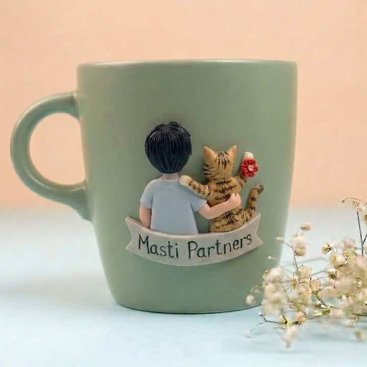 Pet Brother (Cat) | Personalized Hand-Painted Polymer Clay Artist Ceramic Mug