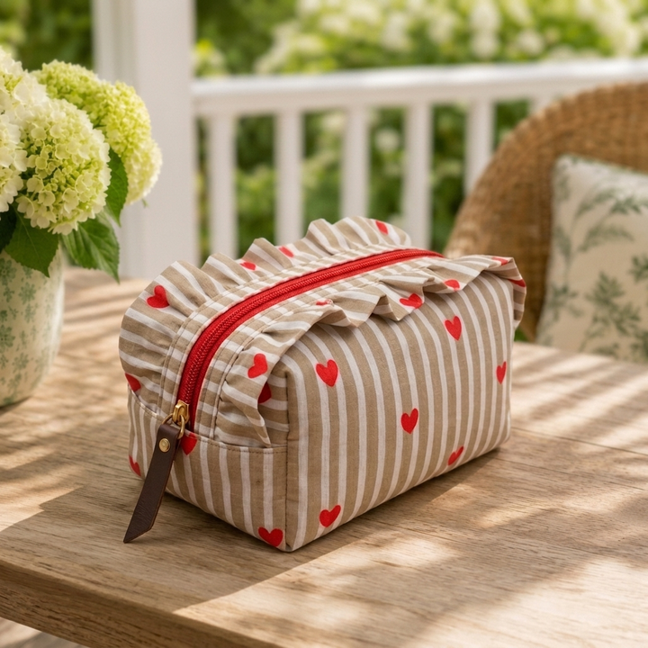 "Daisy" Whimsical Vanity Pouch With Smooth Zipper For Women | Thin Stripes
