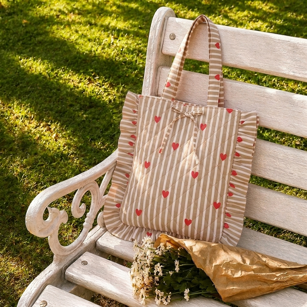 "Belle" Flat Tote Bag With Bow Detail & Magnetic Closure For Women | Thin Stripes