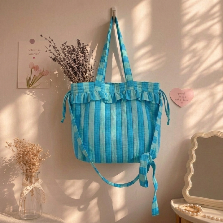 "Penelope" Large Tote Bag With Adjustable Tie-up Straps For Women | Broad Stripes