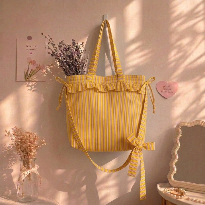 "Penelope" Large Tote Bag With Adjustable Tie-up Straps For Women | Thin Stripes