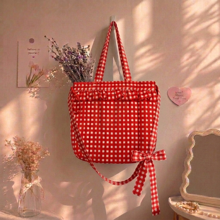 "Penelope" Large Tote Bag With Adjustable Tie-up Straps For Women | Checks