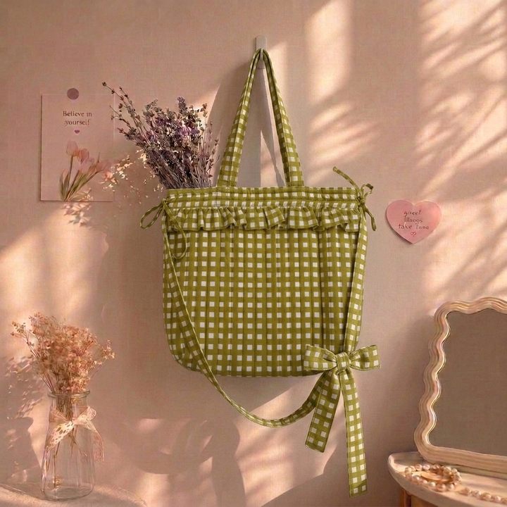 "Penelope" Large Tote Bag With Adjustable Tie-up Straps For Women | Checks