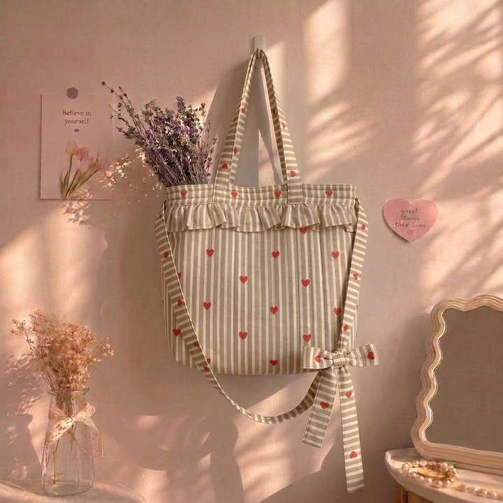 "Penelope" Large Tote Bag With Adjustable Tie-up Straps For Women | Thin Stripes