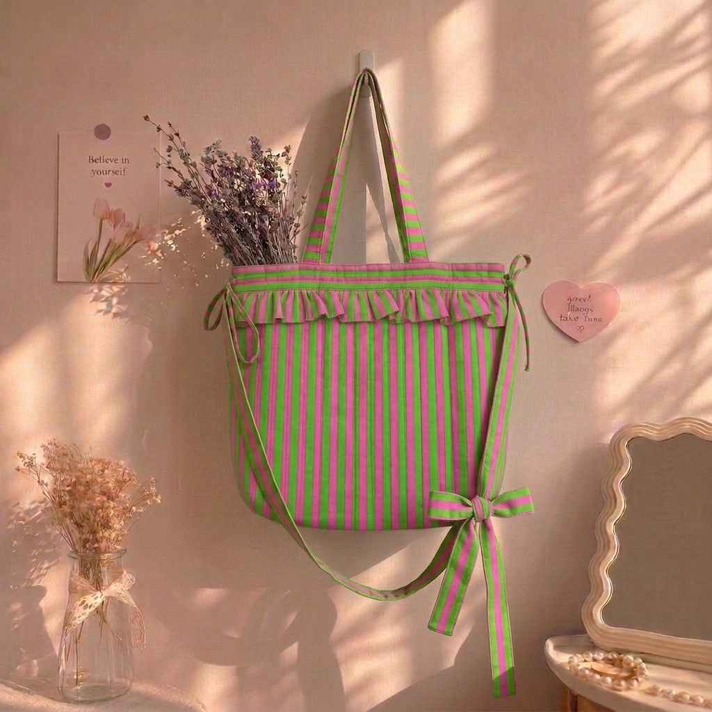 "Penelope" Large Tote Bag With Adjustable Tie-up Straps For Women | Thin Stripes