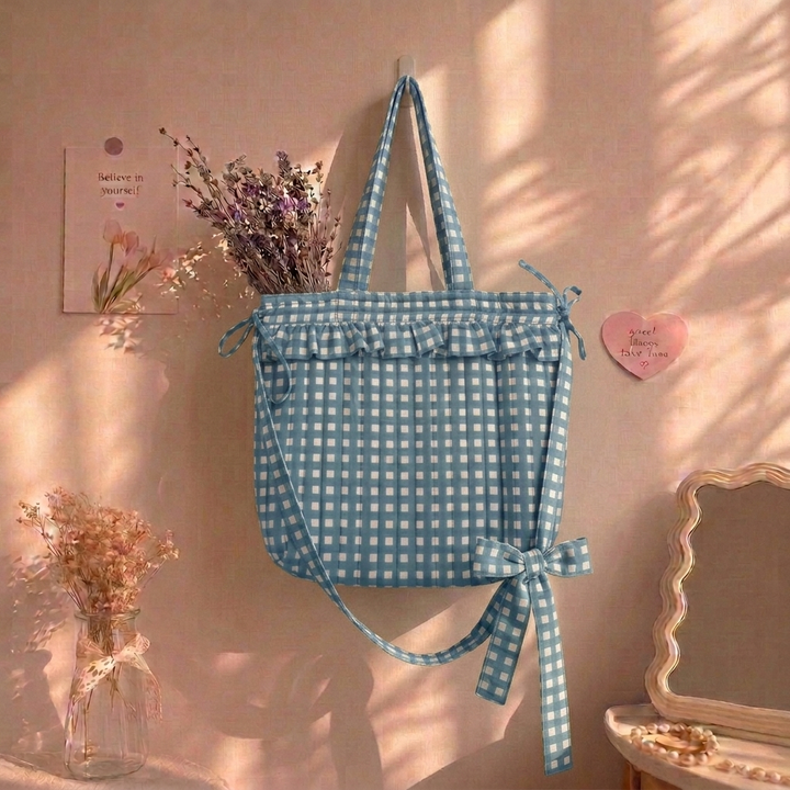 "Penelope" Large Tote Bag With Adjustable Tie-up Straps For Women | Checks