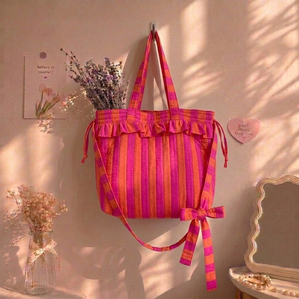 "Penelope" Large Tote Bag With Adjustable Tie-up Straps For Women | Broad Stripes