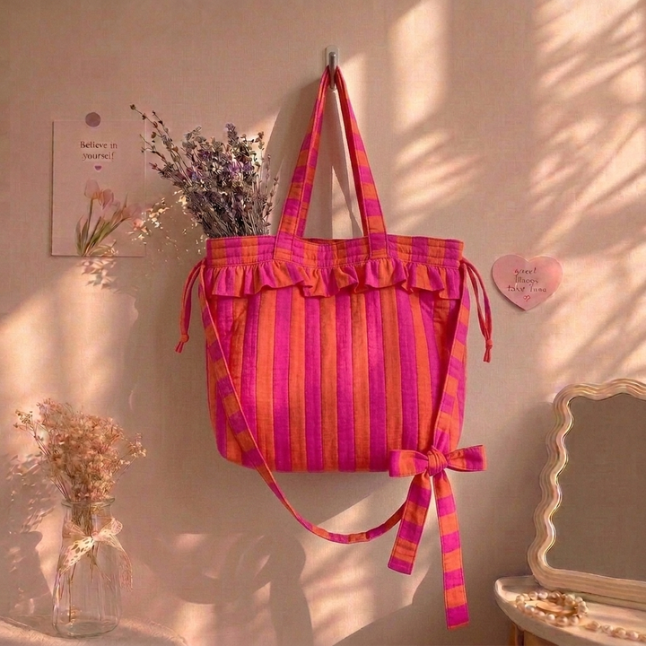 "Penelope" Large Tote Bag With Adjustable Tie-up Straps For Women | Broad Stripes