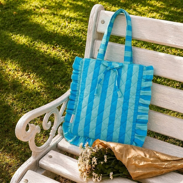 "Belle" Flat Tote Bag With Bow Detail & Magnetic Closure For Women | Broad Stripes