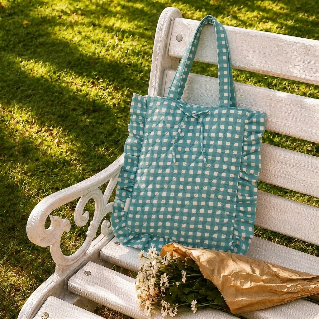 "Belle" Flat Tote Bag With Bow Detail & Magnetic Closure For Women | Checks