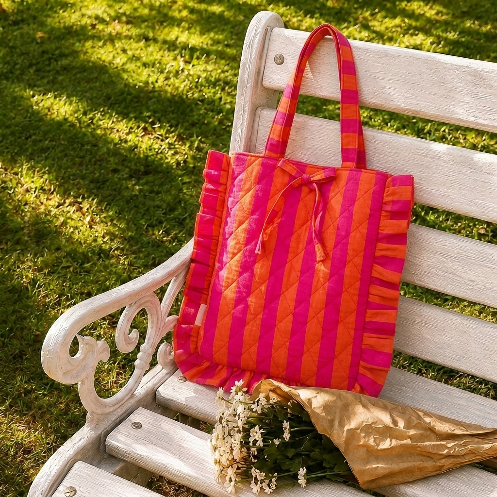 "Belle" Flat Tote Bag With Bow Detail & Magnetic Closure For Women | Broad Stripes