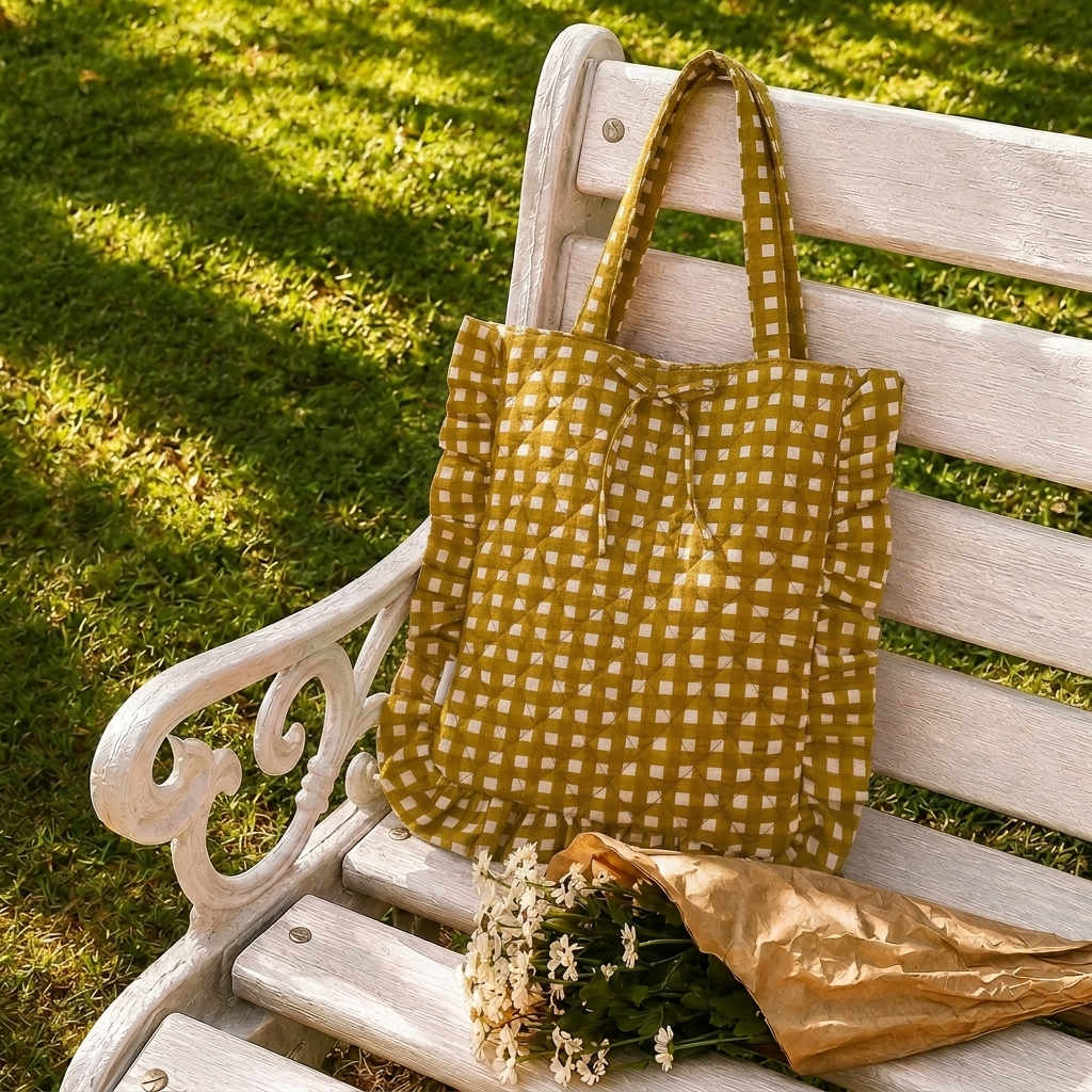 "Belle" Flat Tote Bag With Bow Detail & Magnetic Closure For Women | Checks