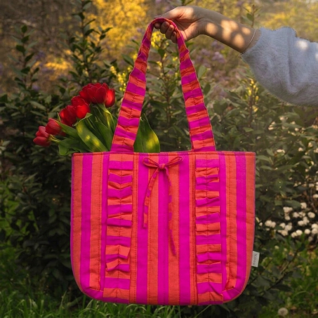 "Esmeralda" Ruffled Tote Bag With Vertical Ruffle Details For Women | Broad Stripes
