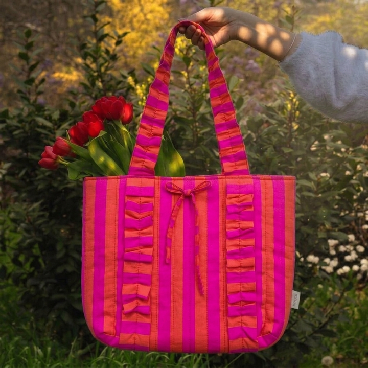 "Esmeralda" Ruffled Tote Bag With Vertical Ruffle Details For Women | Broad Stripes