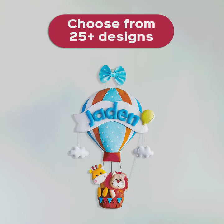Hand-stitched Hot Air Balloon Felt Kids Nameplate With Birthdates