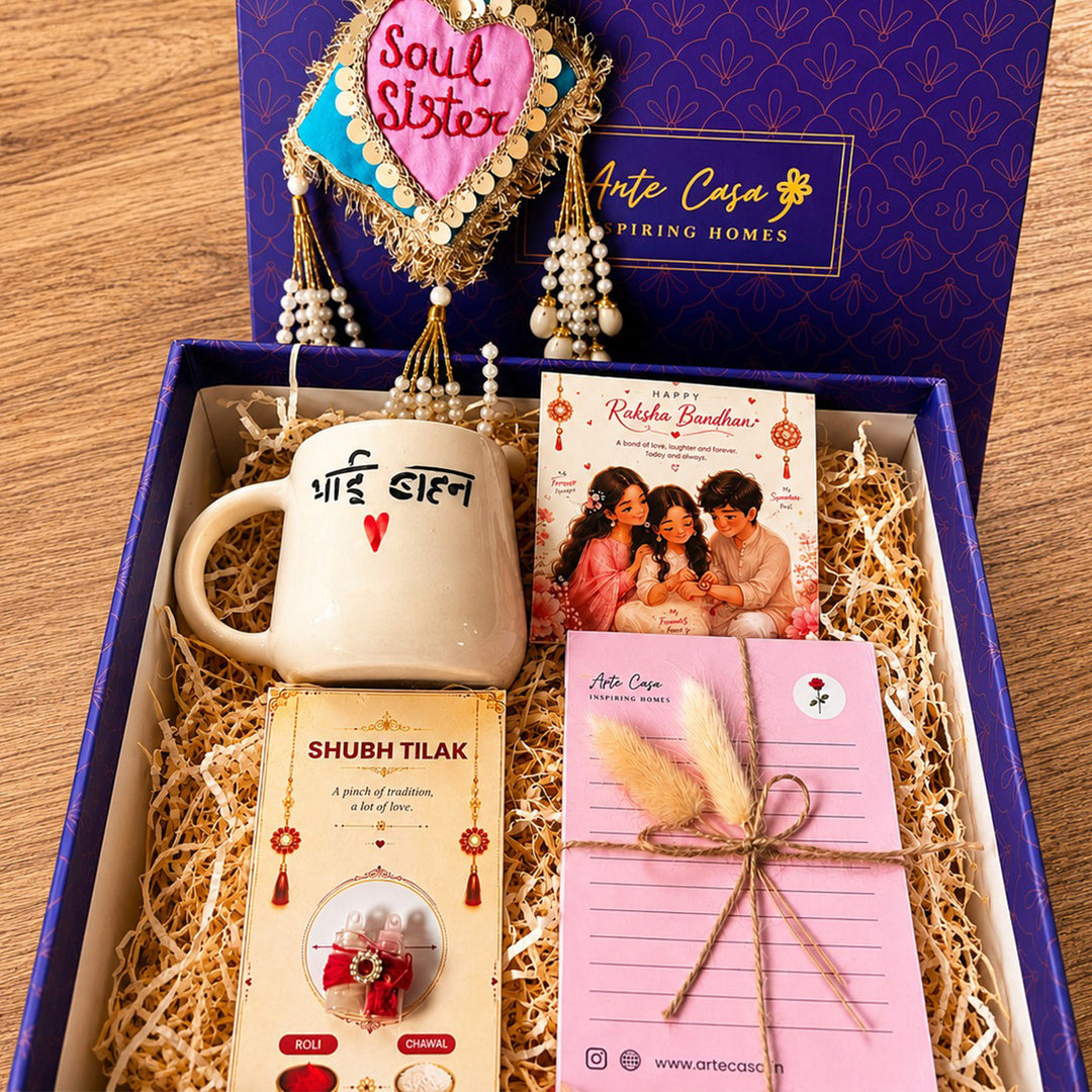 Soul Sister Ceramic Mug Rakhi Hamper With Bhai Behan Mug For Brother
