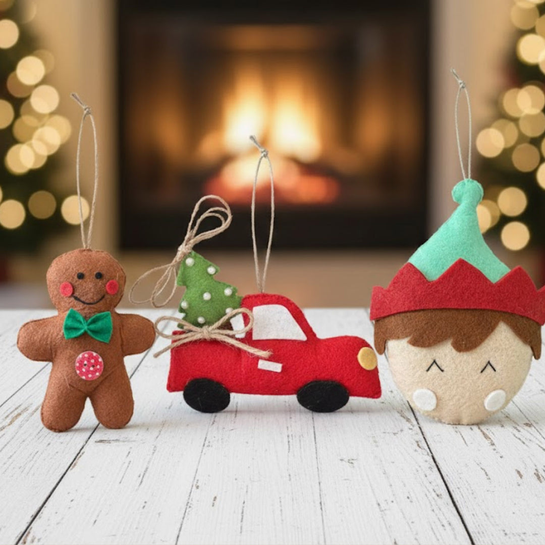 3 Pc | Felt Gingerman,Elifboy Face ,Car Withtree Hanging Ornaments
