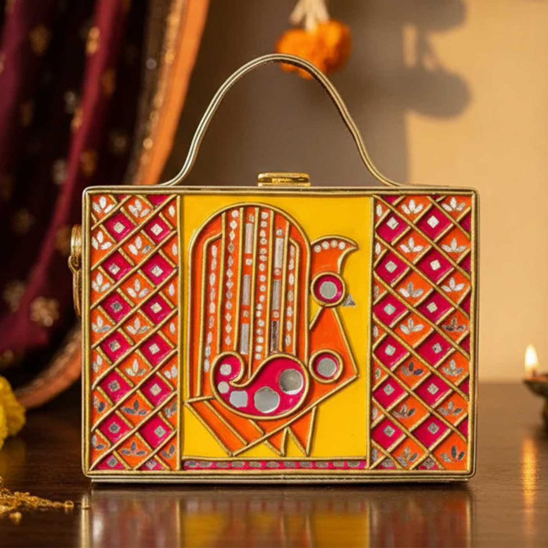 Handcrafted Bird Lippan Art Rectangle Box Sling Bag