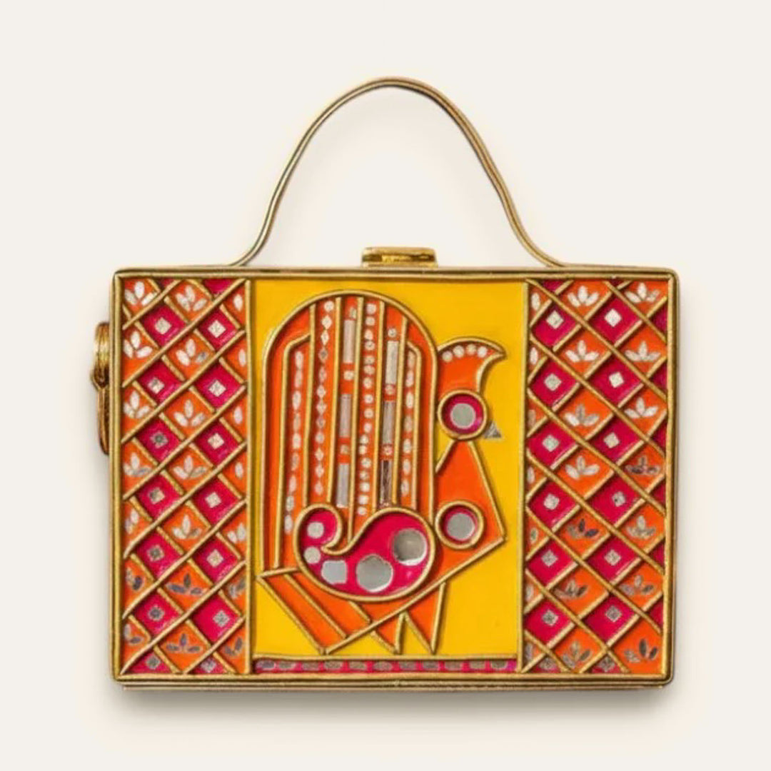 Handcrafted Bird Lippan Art Rectangle Box Sling Bag