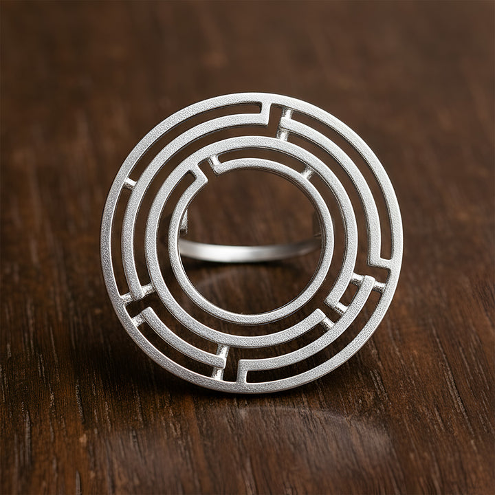 Handmade Contemporary Maze Design Silver Ring