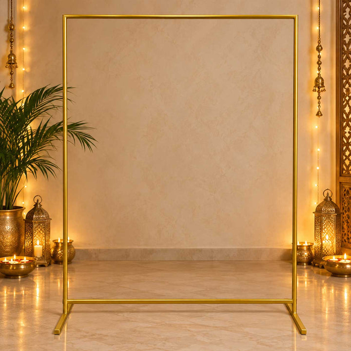 Foldable 6-in-1 Adjustable Gold Powder Coated Metal Backdrop Frame Stand With Storage Bag