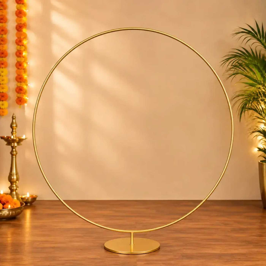 Foldable Gold Powder Coated Metal Rectangle Backdrop Frame And Circle Stand Combo