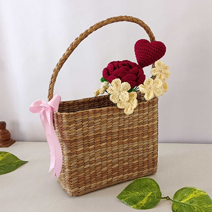Handmade Crochet Heart Strings Theme Flower Bouquet With Lights