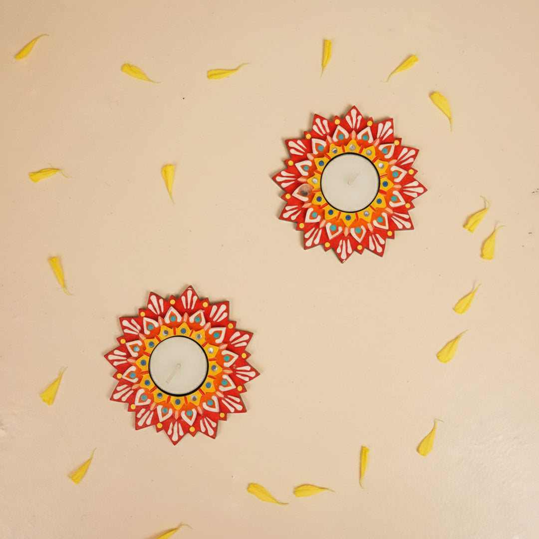 Hand-Painted Decorative Star MDF Wood Tealight Holder