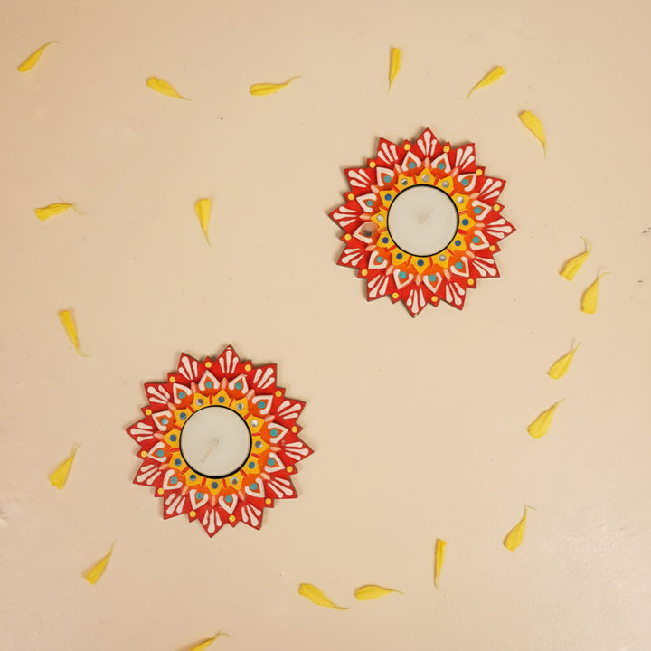 Hand-Painted Decorative Star MDF Wood Tealight Holder