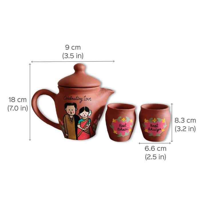 Photo Personalized Terracotta Caricature Teaset Rakhi Hamper