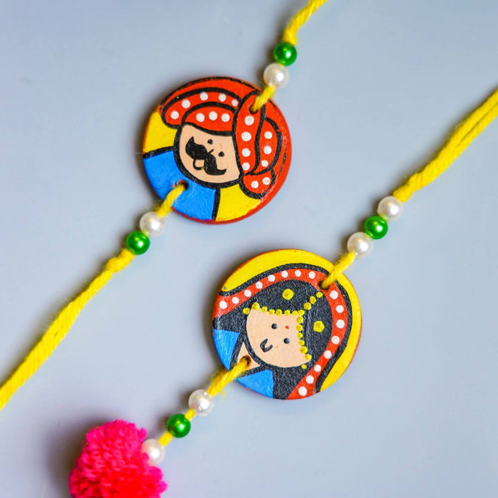 Photo Personalized Terracotta Caricature Teaset Rakhi Hamper