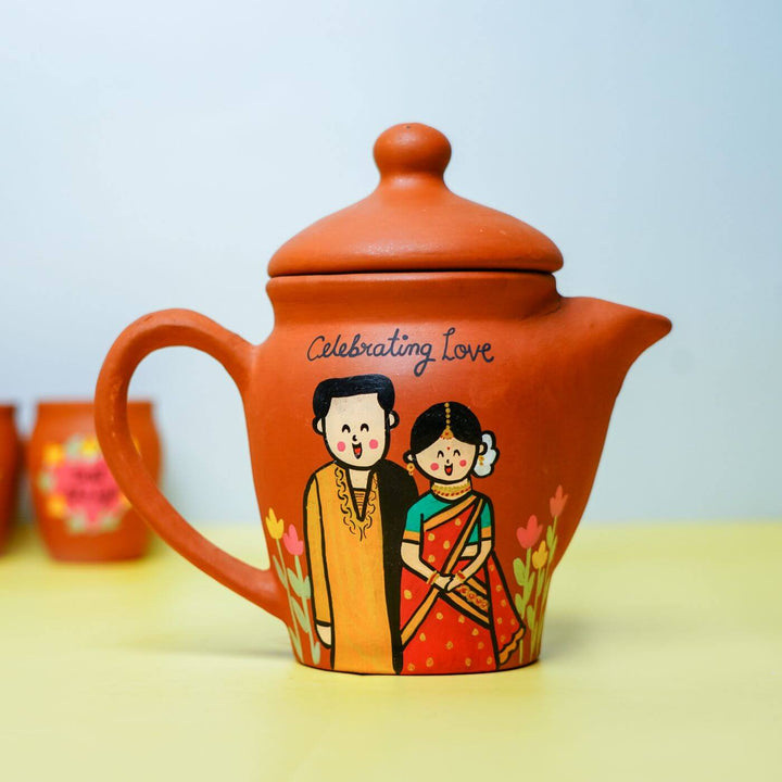 Photo Personalized Terracotta Caricature Teaset Rakhi Hamper
