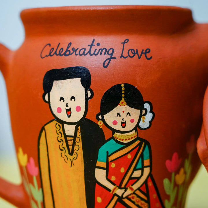 Photo Personalized Terracotta Caricature Teaset Rakhi Hamper