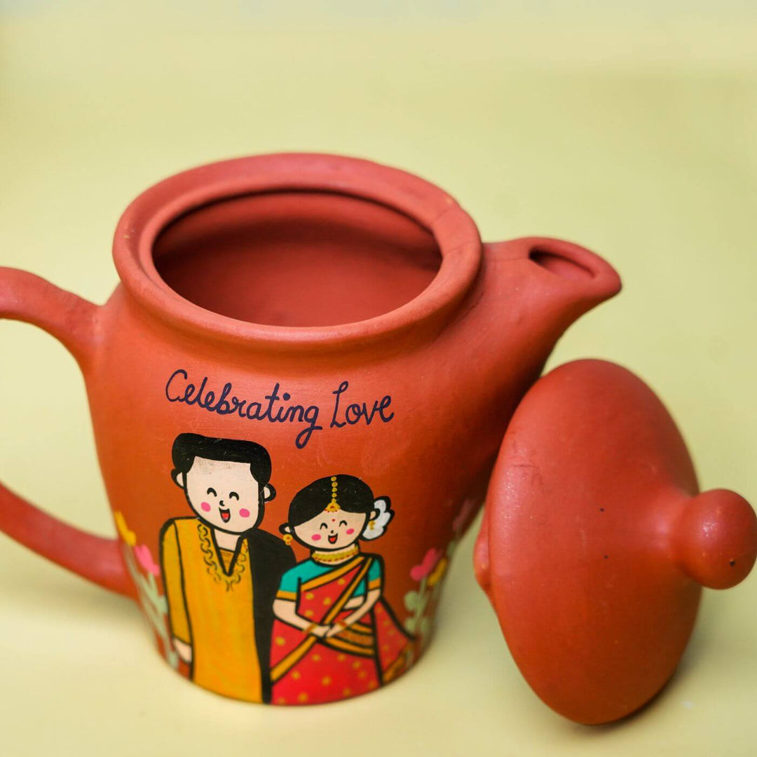 Photo Personalized Terracotta Caricature Teaset Rakhi Hamper