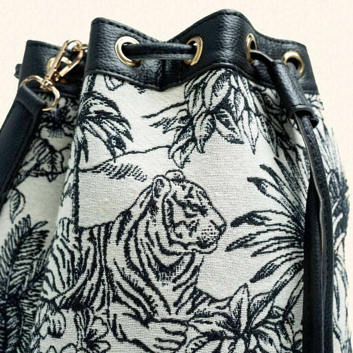 Ranthambore Machine Embroidered Bucket Handbag