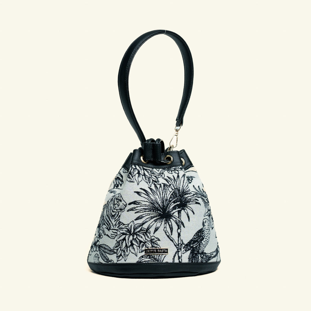 Ranthambore Machine Embroidered Bucket Handbag
