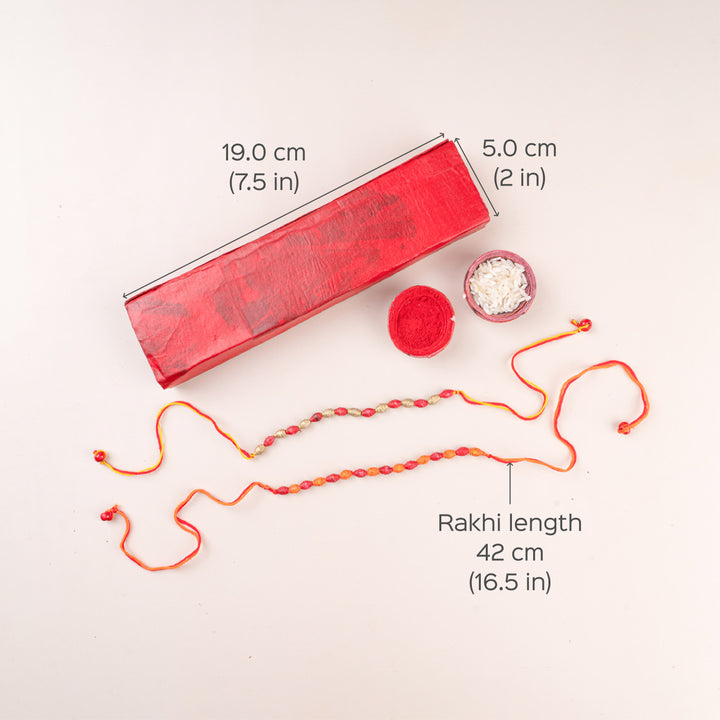 Handcrafted Paper Beads Rakhi Hamper With Rice Roli 1 - Dimension Measurement Layout