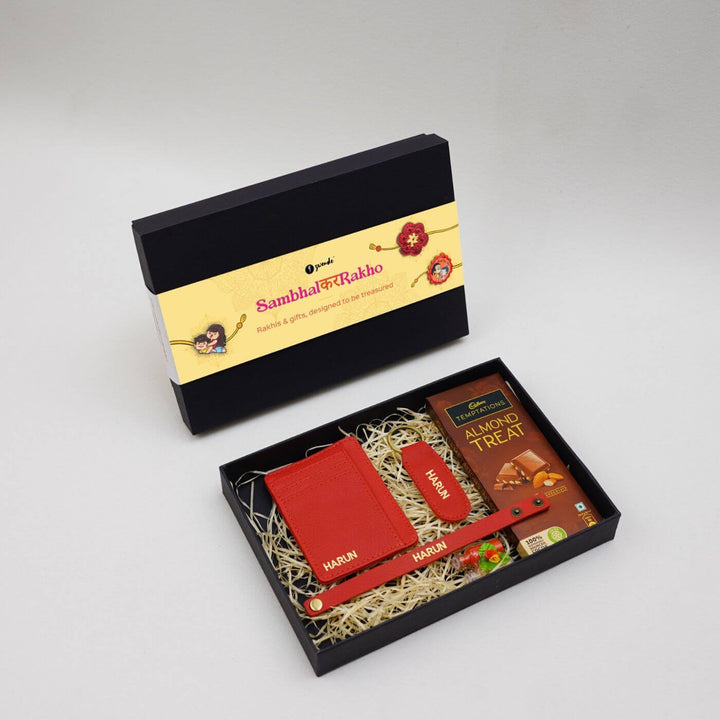 Personalised Rakhi Hamper with Genuine Leather Accessories